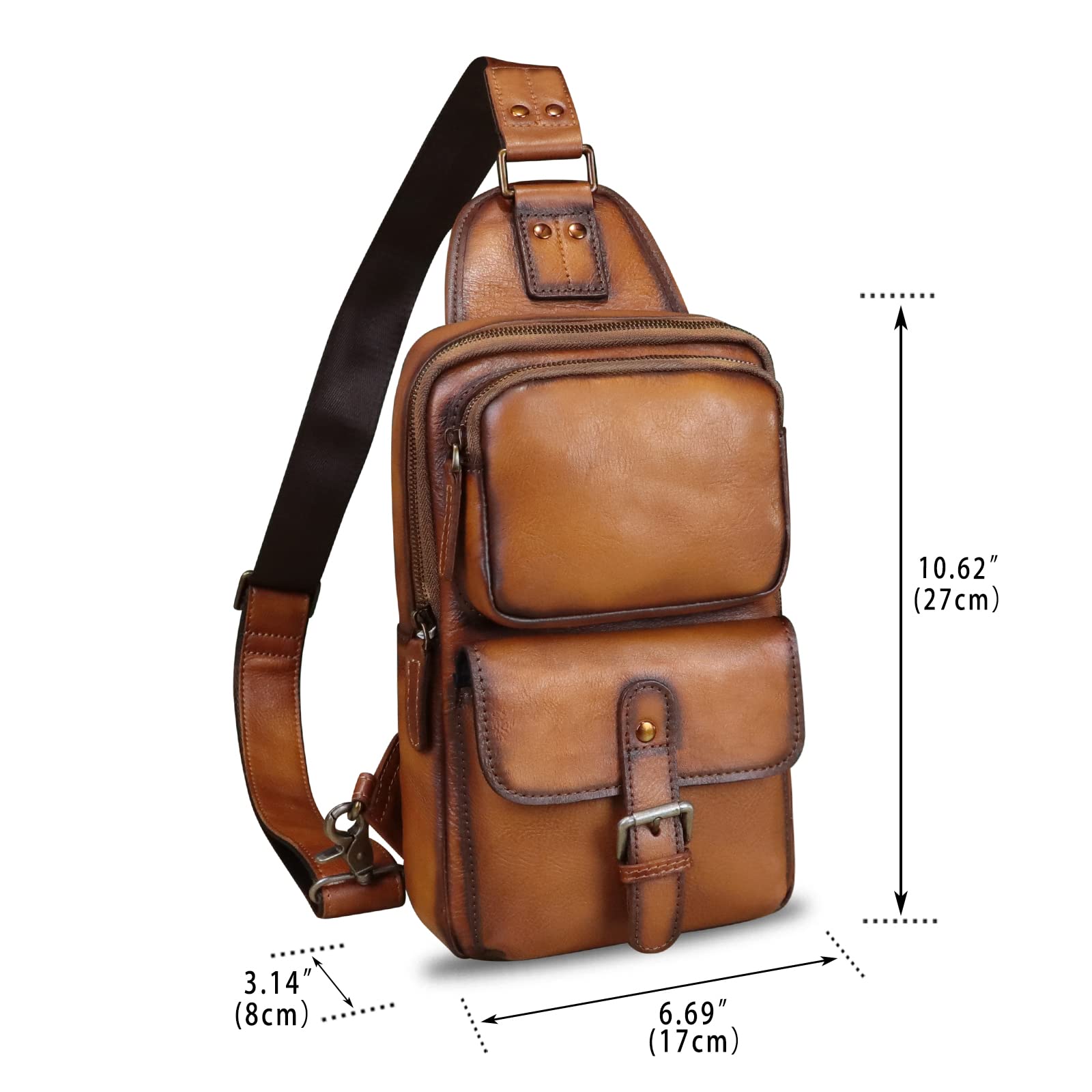 **LRTO Genuine Leather Sling Bag - Crossbody Motorcycle Bag for Men & Women - Handmade Vintage Shoulder Backpack - Hiking, Travel & Everyday Use (Brown)**