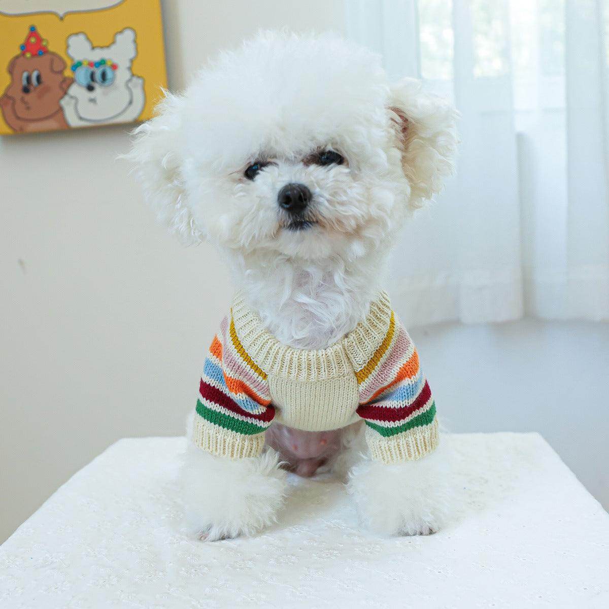 Stylish Rainbow Pet Sweater for Dogs and Cats - Soft & Comfortable Costume for Small to Medium Pets - Perfect for Holidays, Parties & Photo Shoots