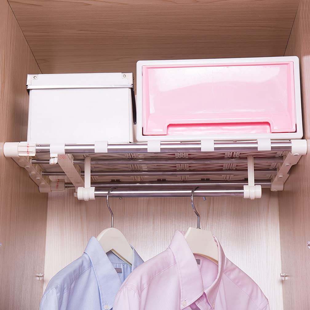 Hershii Expandable Closet Organizer - Heavy Duty Adjustable Tension Shelf with Rustproof Hanging Rod, 4-Bar Extension & Gaskets for Wardrobe, Bathroom, Kitchen, Garage Storage - Perfect for Small Space Organization & DIY Home Storage Solutions