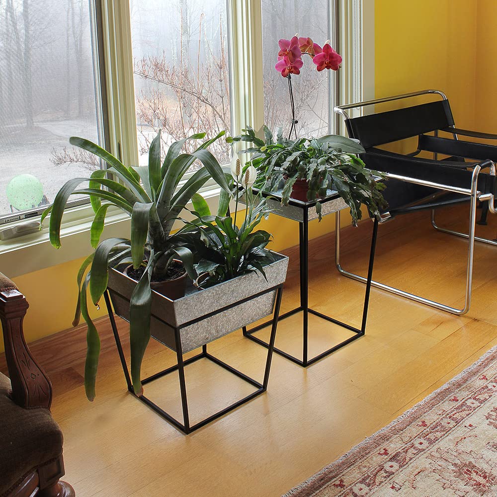 Arne Plant Stand - 14 Inch Height with Deep Galvanized Tray for Indoor/Outdoor Plants | Perfect for Home Decor, Garden, Patio & Balcony