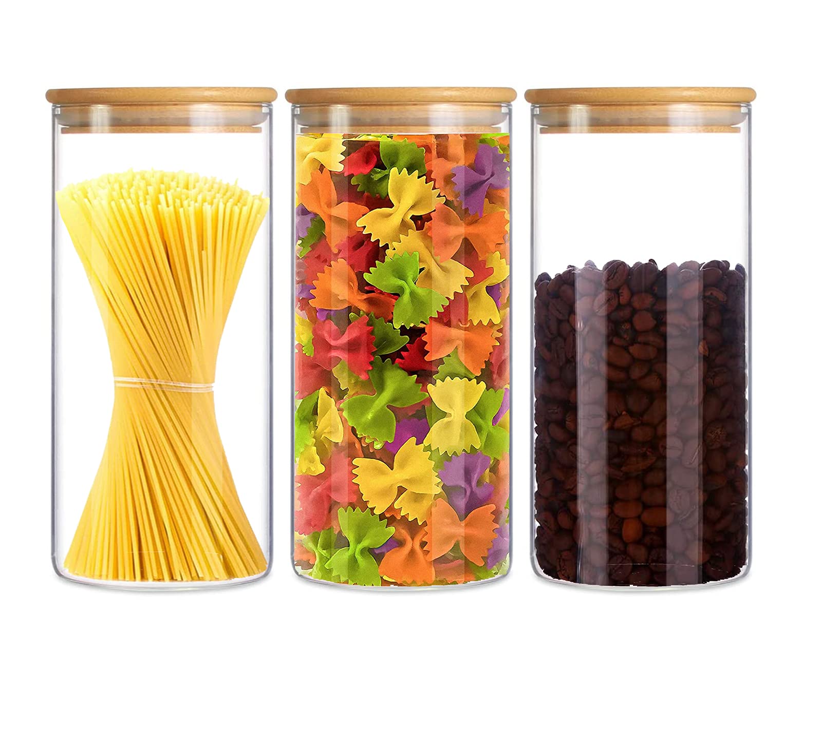 Ellenge 1000ML Glass Storage Jars with Bamboo Lids - Set of 3 Airtight Food Containers for Kitchen, High Borosilicate Glass Canisters for Cereal, Pasta, Coffee, Tea | Perfect for Pantry Organization, Meal Prep & Home Canning