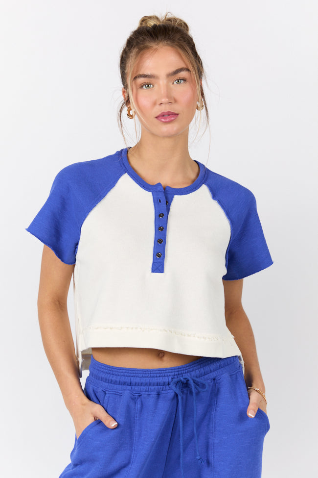Outfield Angel Cobalt and Cream Color Block Tee - Soft Cotton Baseball Shirt for Women | Casual Streetwear & Game Day Outfits