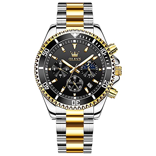 Gold Silver Stainless Steel/Black Dial-2870