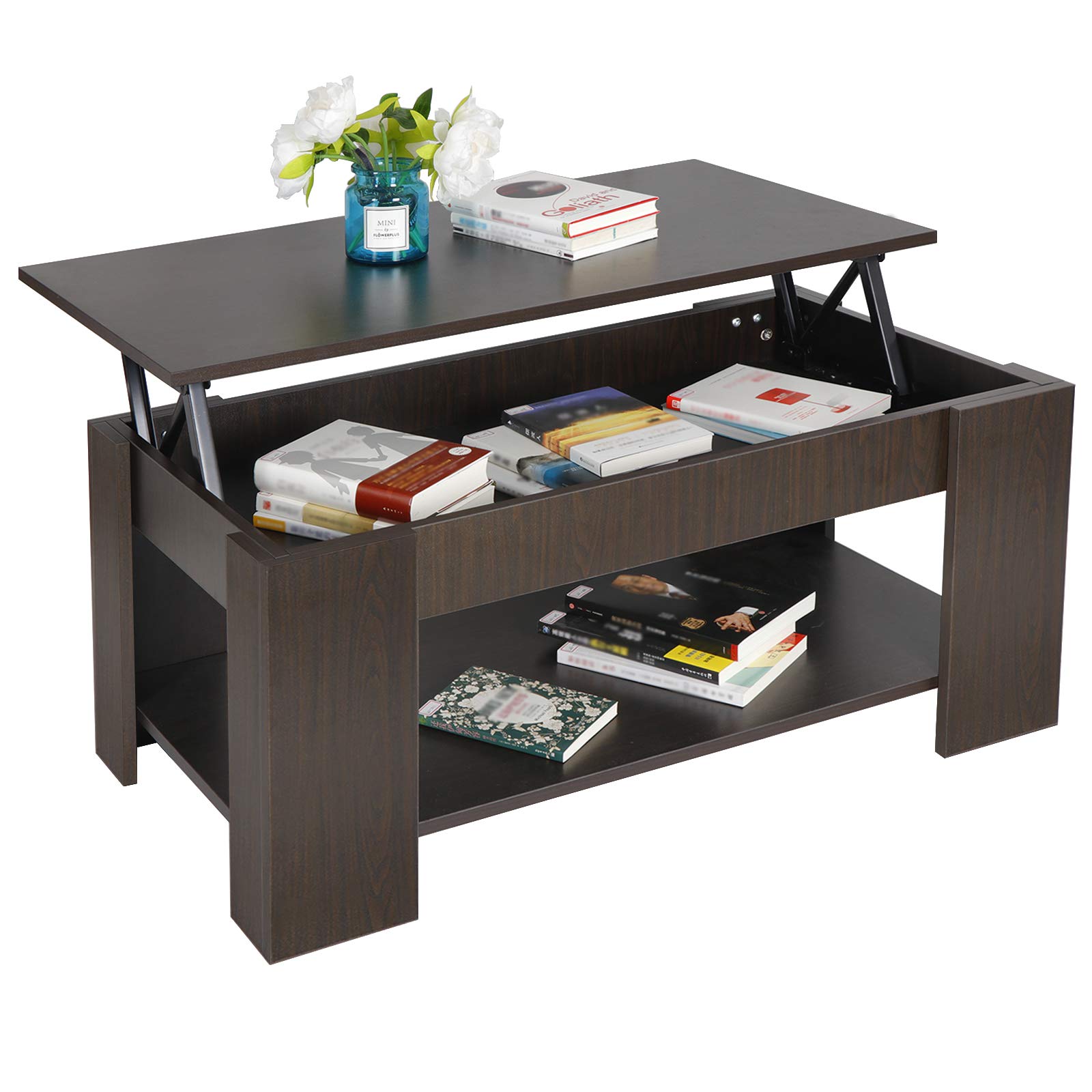 ZENY Lift Top Coffee Table with Hidden Storage Compartment & Shelves - Modern Living Room Furniture for Home Decor | Perfect for Small Spaces, Apartments & Stylish Home Organization