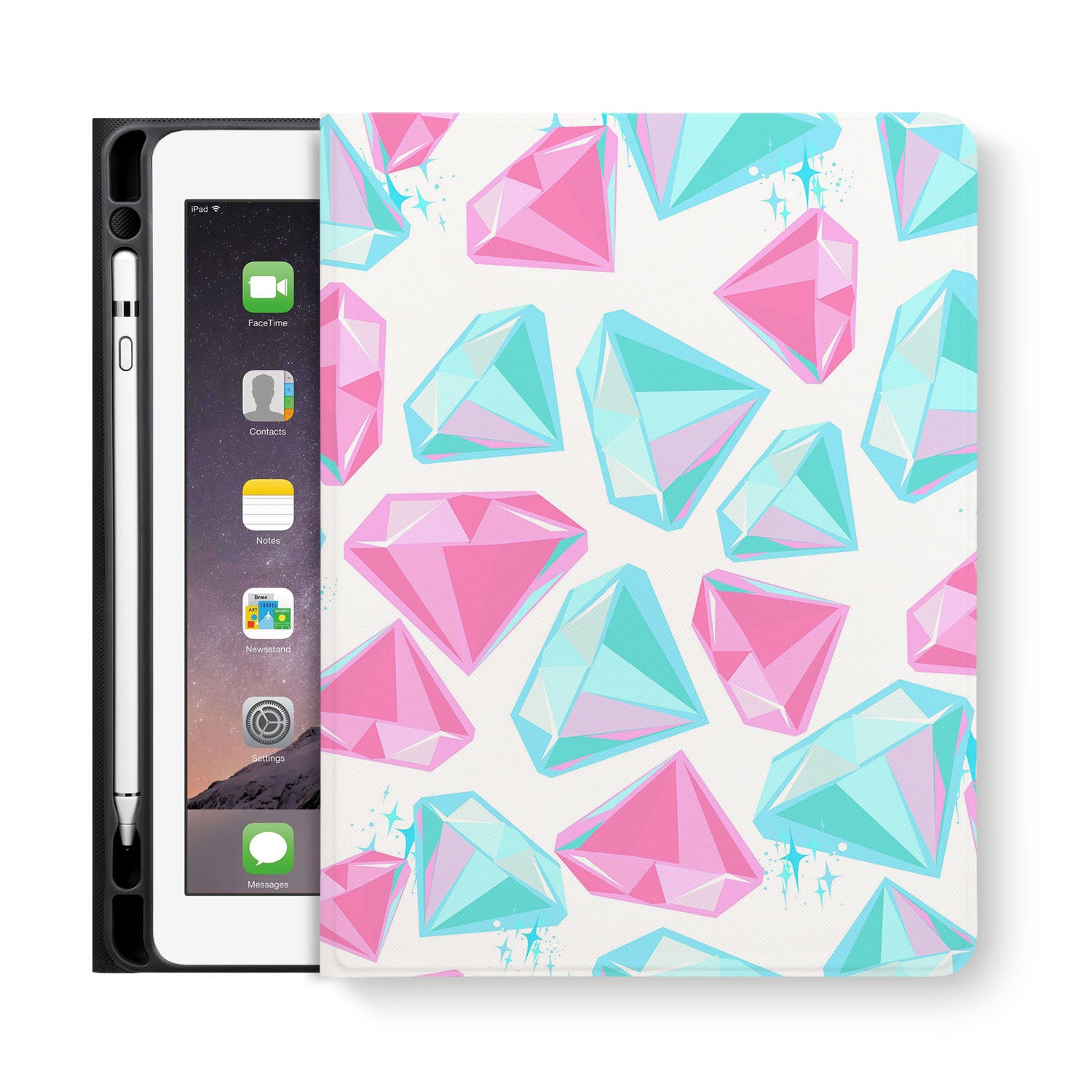 Premium iPad Folio Case with Crystal Diamond Design - Slim Protective Cover for iPad Pro/Air/Mini - Perfect for Work, Travel & Everyday Use