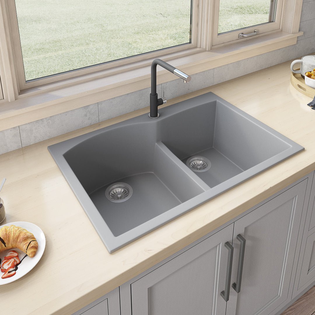33 x 22 Inch Drop-in Topmount Granite Composite Double Bowl Kitchen Sink - Perfect for Modern Farmhouse, RV & Small Space Kitchens