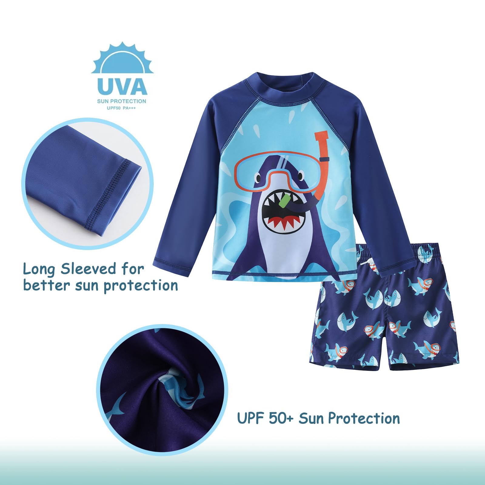 **Boys' Long Sleeve Rash Guard & Swim Trunks 2-Piece Set – UPF 50+ Sun Protection for Toddlers & Baby Boys – Perfect for Pool, Beach & Water Play**