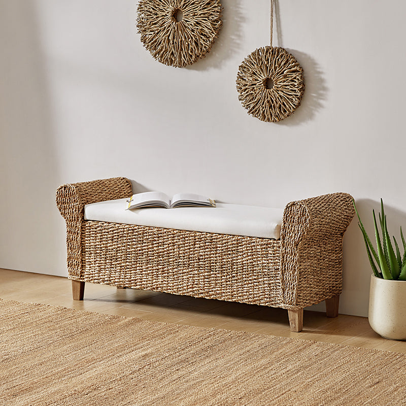Wilhelm Ratten Storage Bench - Coastal Style Entryway & Living Room Furniture with Hidden Storage | Perfect for Small Spaces, Hallways, and Bedrooms