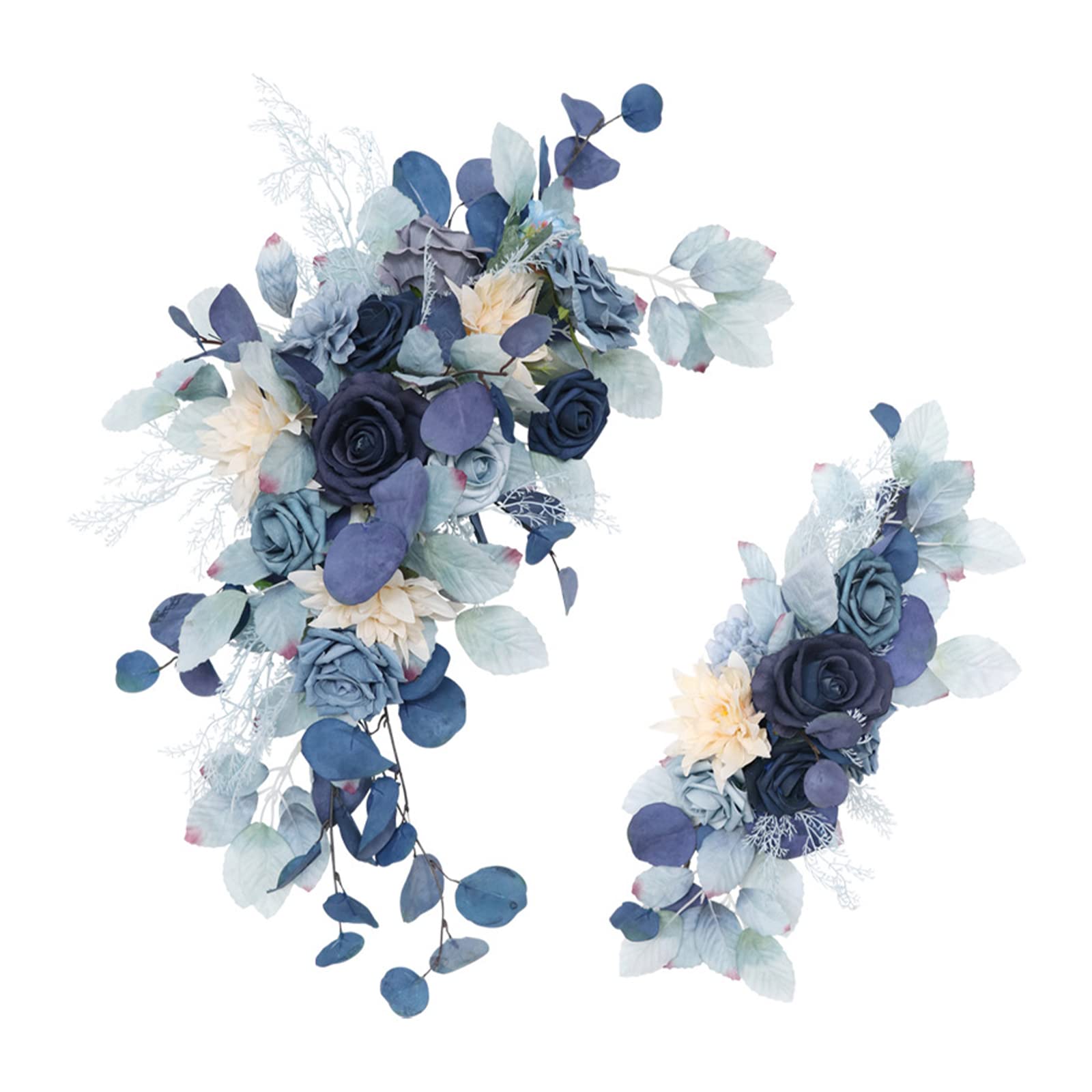 2 Pack Artificial Blue Rose Flower Swags with Eucalyptus Leaves - Faux Black Floral Arrangement for Dark Wedding Arch, Party & Home Wall Decor | Perfect for Gothic Weddings, Halloween Decor & Moody Aesthetic Interiors