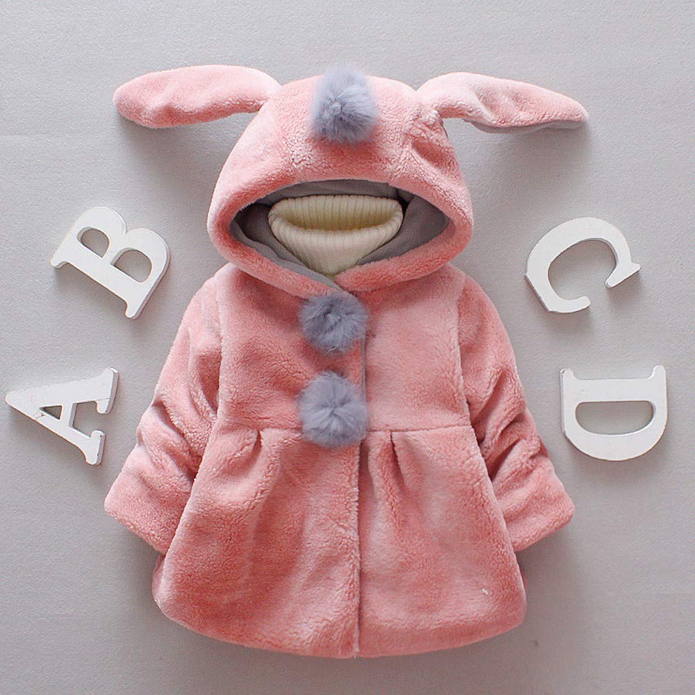 Venonat Rabbit Ears Hooded Jacket for Girls - Warm Winter Coat with Cute Ears, Kids Outerwear (Pink, Size 10) | Perfect for School, Playdates & Outdoor Adventures