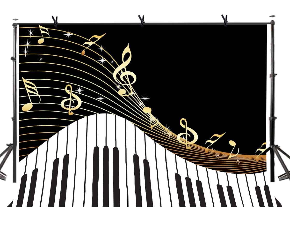 10x7ft Music Notes Backdrop - Black & White Keys for Photography & Events