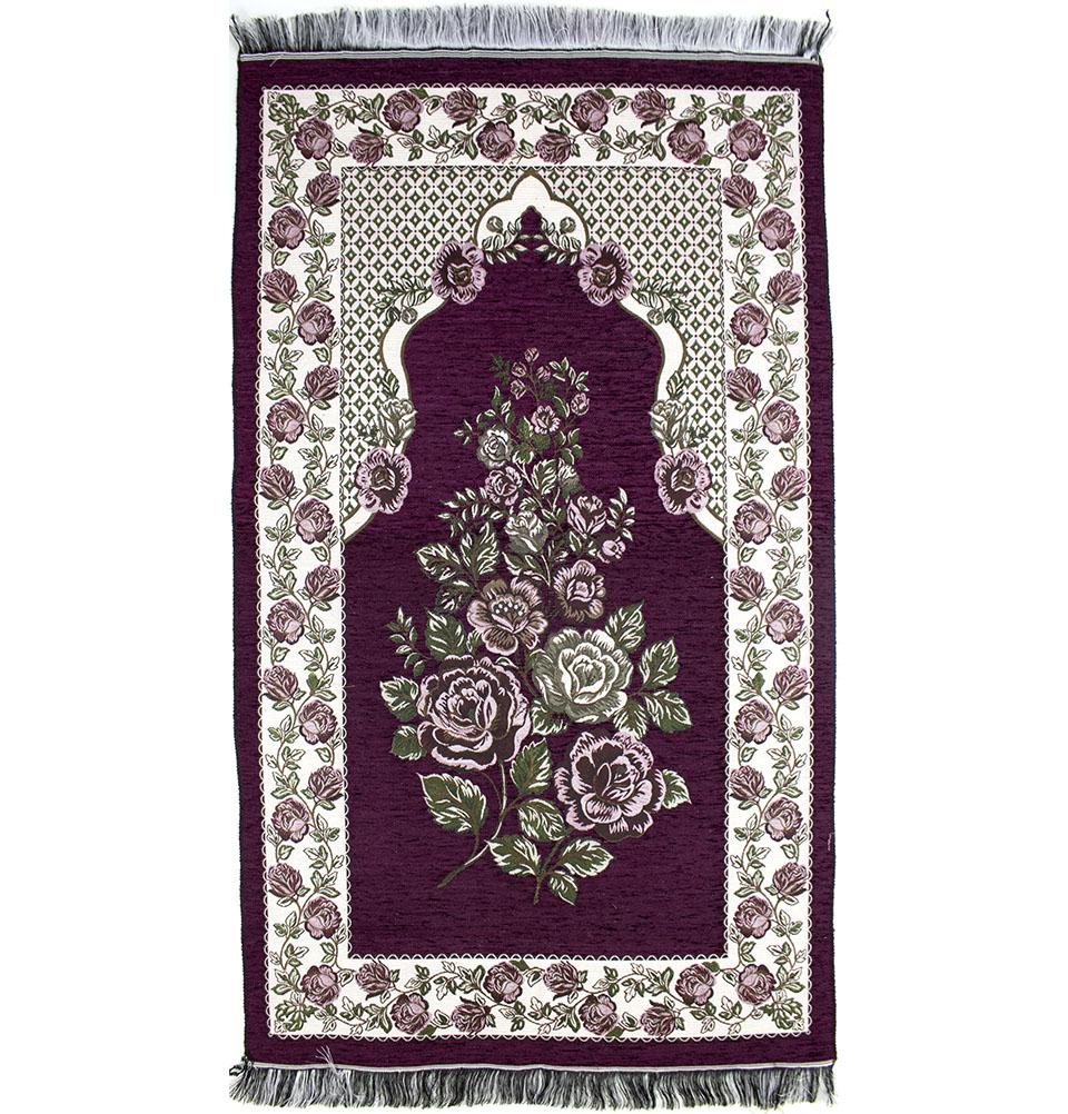 Premium Chenille Embroidered Floral Rose Islamic Prayer Mat - Burgundy Red Prayer Rug for Home & Mosque - Non-Slip Comfortable Muslim Prayer Carpet for Daily Salah & Jumu'ah Prayers