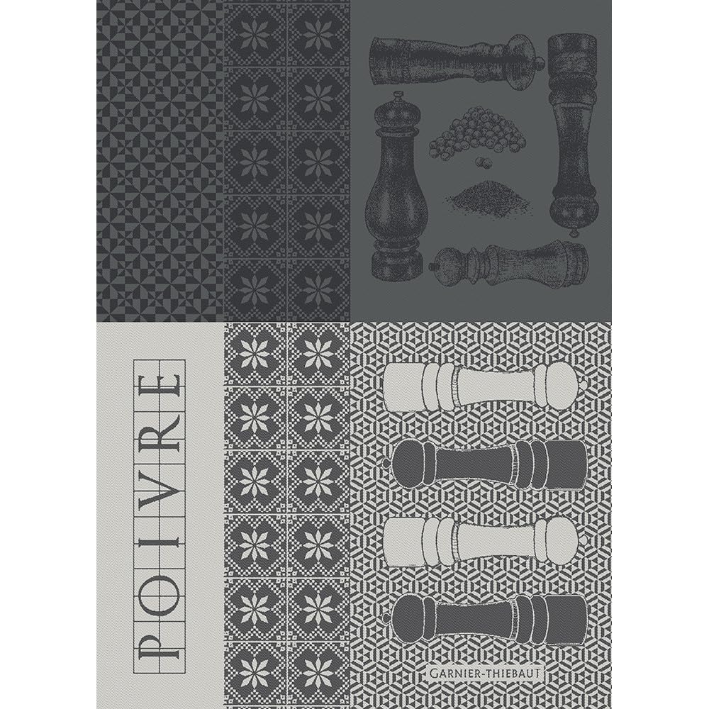 Premium Garnier Thiebaut French Jacquard Kitchen Towels - Poivrieres Noir Design - Absorbent & Durable Dish Cloths for Cooking, Baking & Kitchen Decor