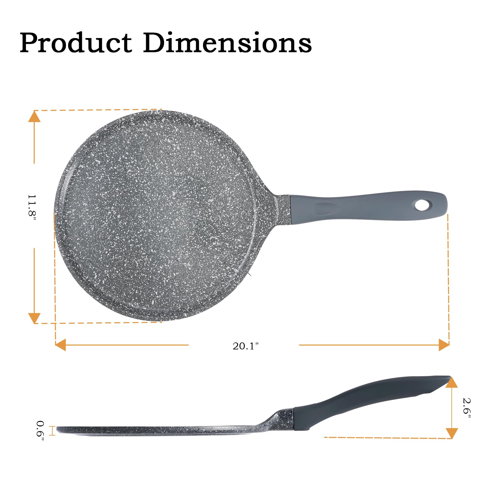 ACTIV CUISINE Non-Stick Crepe Pan - 11 Inch Ceramic Coating Pancake Skillet for Easy Flipping | PFOA-Free, Ashley Grey | Perfect for Breakfast, French Crepes & Home Cooking