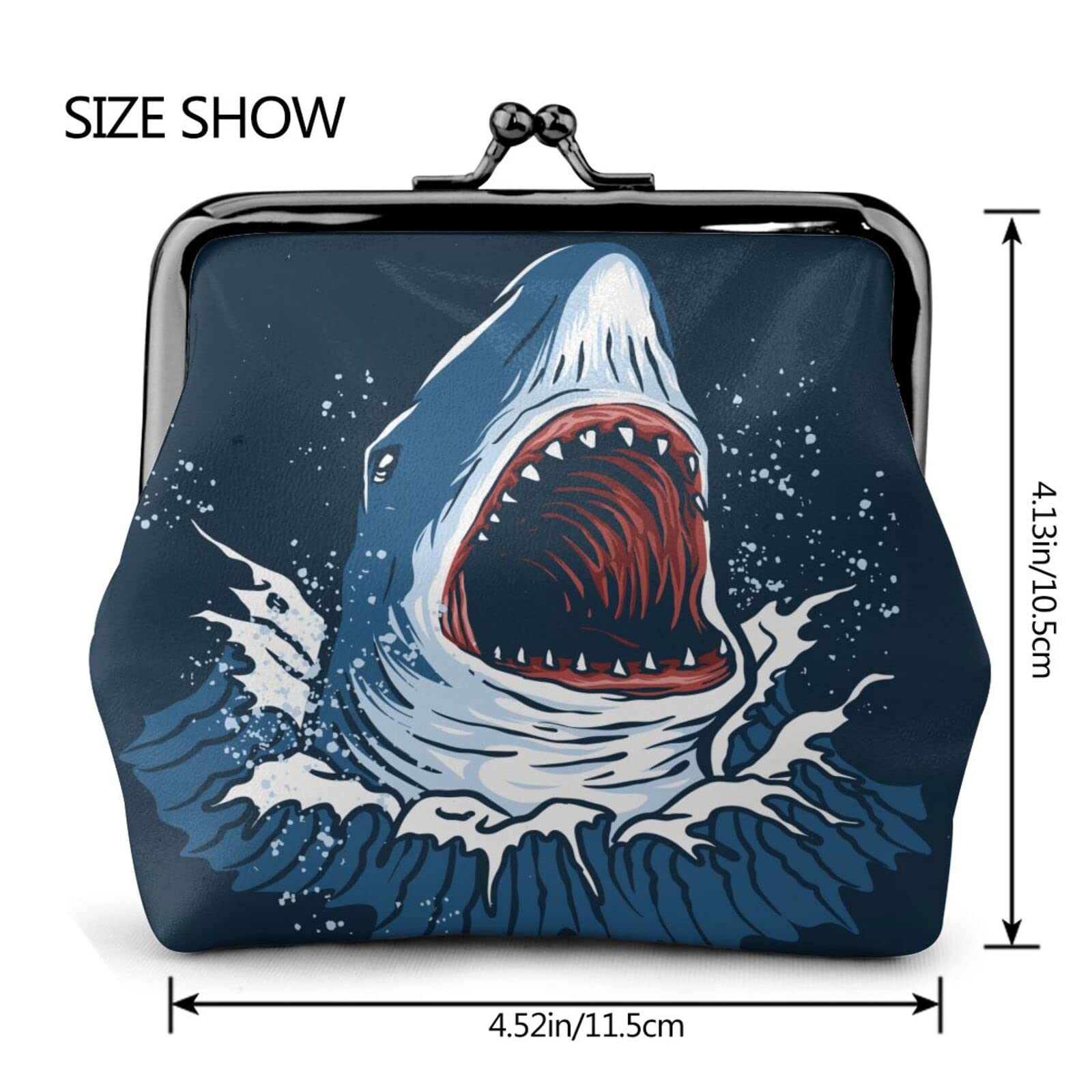 Women's Cute Small PU Leather Wallet with Kiss Lock & Buckle - Coin Purse, Card Holder & Mini Clutch Purse (Blue Shark) | Perfect for Everyday Use, Travel & Gift Giving