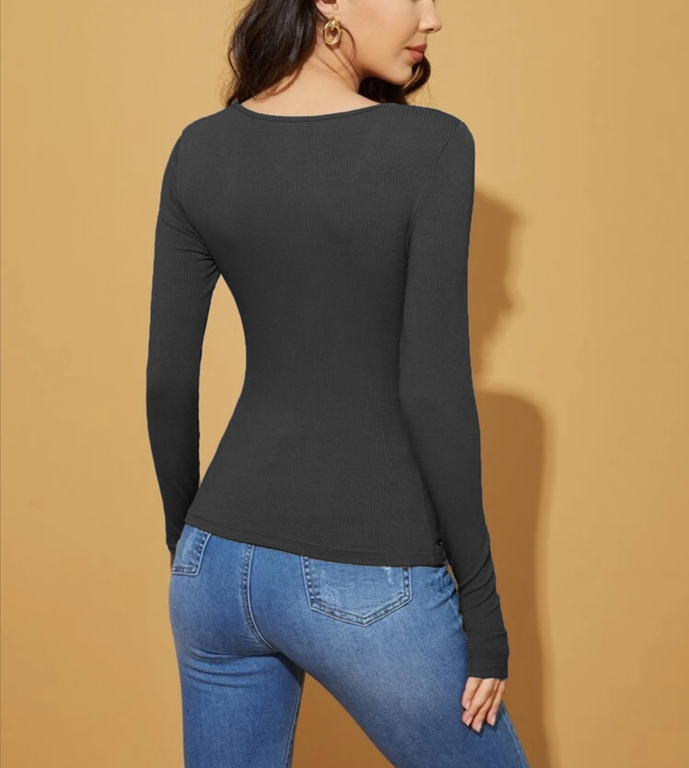 Trendy Women's Ribbed V-Neck Long Sleeve Knitted Bodycon Top - Slim Fit Stretchy Pullover Sweater for Women & Girls | Perfect for Office, Date Night & Casual Outings
