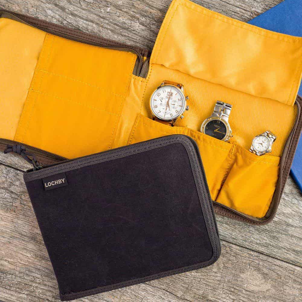 Lochby Leather Watch Wallet for Men - Slim RFID Blocking Travel Wallet with Watch Storage - Perfect for Business, Travel, and Everyday Use