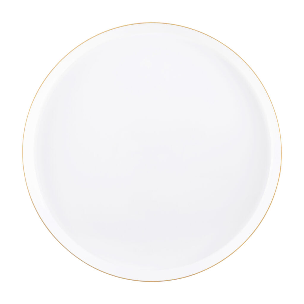 White and Gold Rim Round Plastic Plates (10 Pack) - Elegant Disposable Dinner Plates for Parties, Weddings & Events - Durable & Stylish Tableware for Home, Restaurant & Catering Use