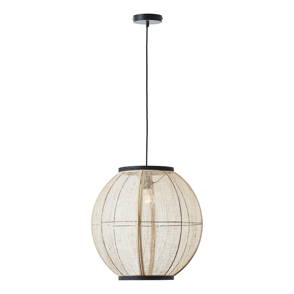 Handmade Wood and Linen Pendant Light Fixture - 1Lt Medium/Large Size - Perfect for Dining Room, Bedroom or Living Room Lighting