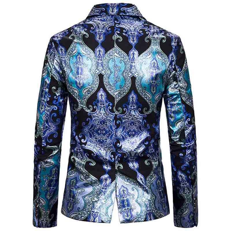 Men's Slim Fit Casual Printed Floral Blazer Jacket - Stylish Blue Party Coat for Weddings, Dates & Office Wear