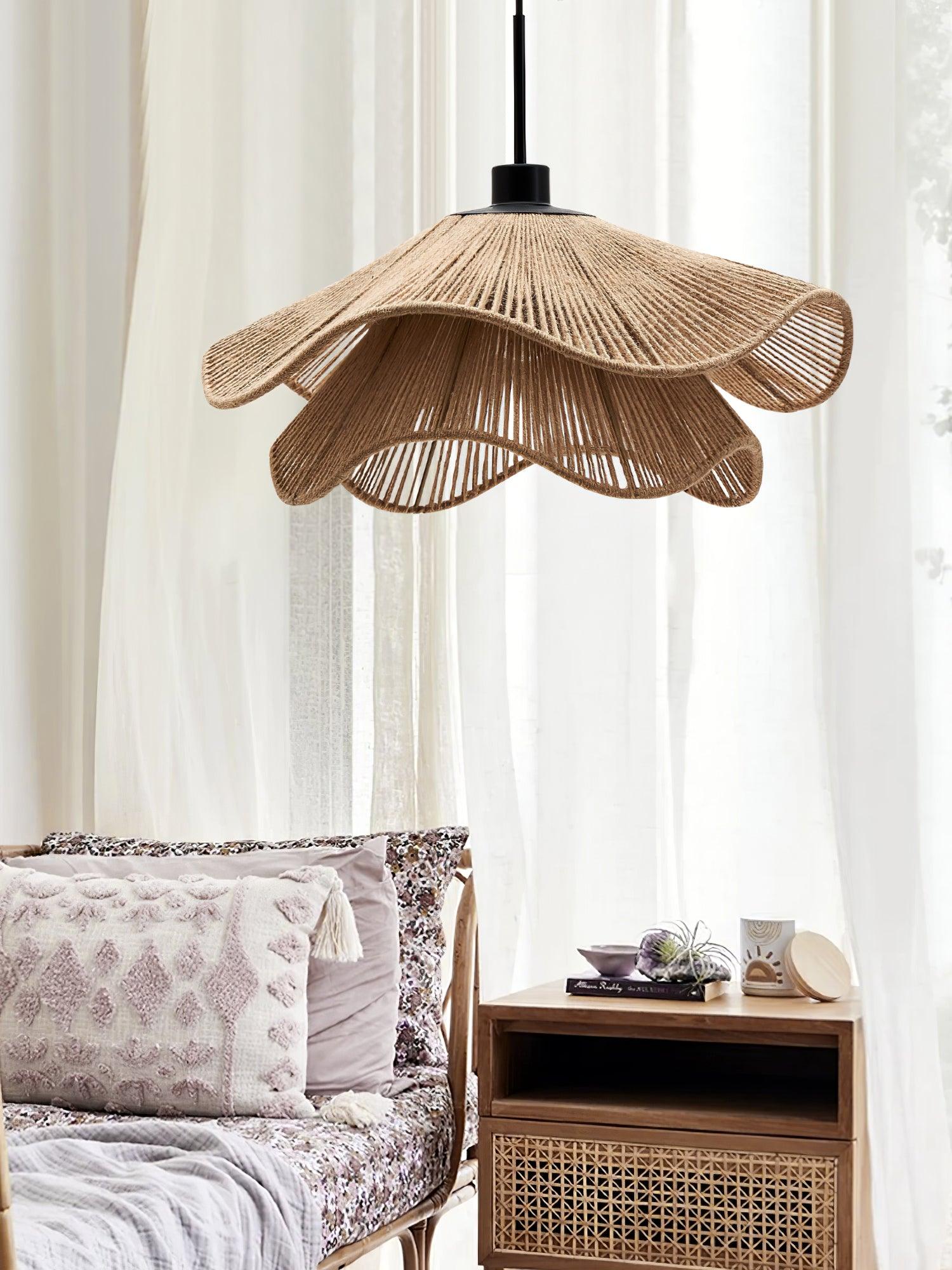 Handmade Straw Hat Pendant Lamp - Natural Woven Rattan Ceiling Light Fixture for Boho, Beach House & Farmhouse Decor - Perfect for Living Room, Bedroom or Patio Lighting