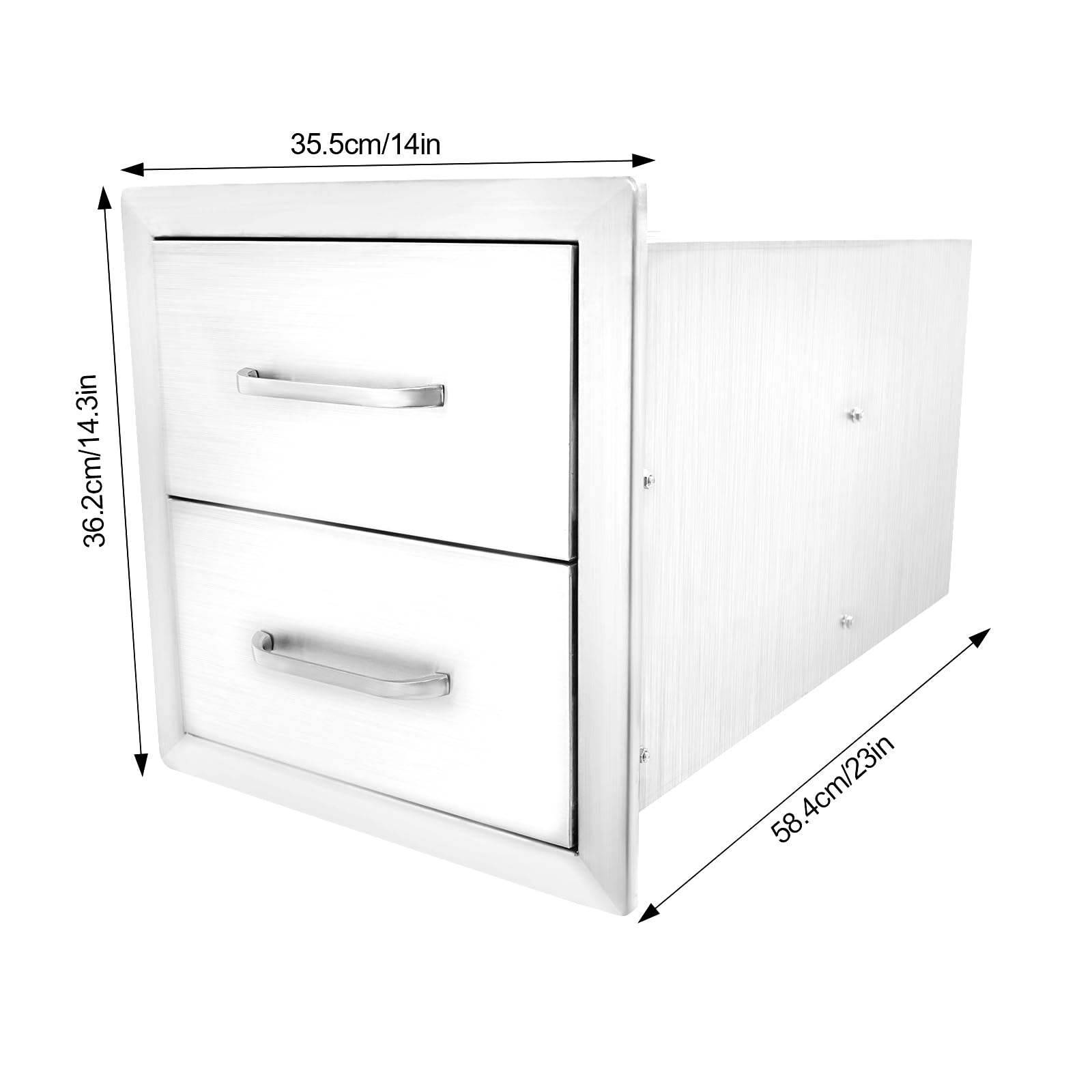 Stainless Steel Outdoor Kitchen Drawer - 2 Pull-Out Cabinets for BBQ Island (14x14.3x23 Inch) - Perfect for Patio & Backyard Cooking