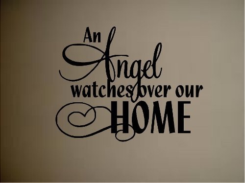 Angel Watches Over Our Home Vinyl Decal - Inspirational Wall Art for Living Room, Nursery & Bedroom Decor - Religious Home Stickers for Windows, Doors & Walls