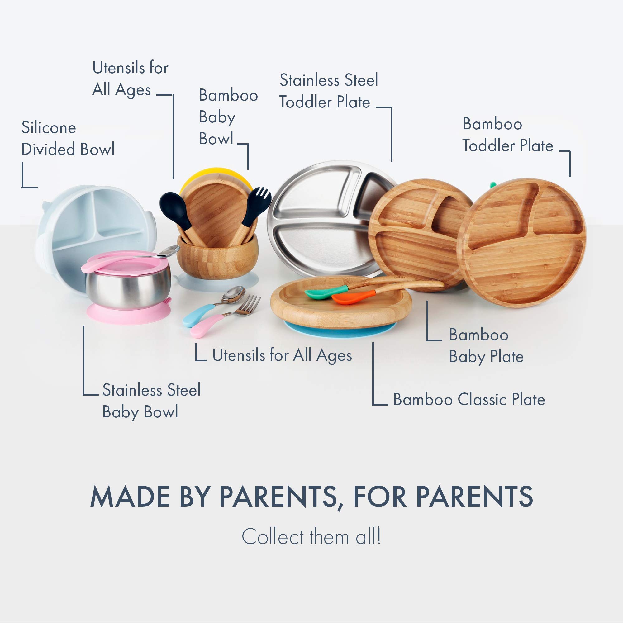 Avanchy BPA-Free Baby Divided Bamboo Plate Set with Bowl & Spoons - Eco-Friendly Toddler Utensils for Mealtime - Perfect Gift for 6-24 Months Old - Ideal for Home, Daycare & Travel Use