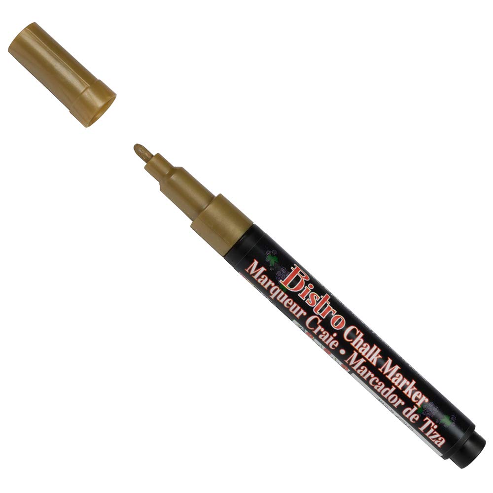 Dustless Erasable Chalk Markers - Fine Point Liquid Chalk Pen for Whiteboards, Glass & Chalkboards - Non-Toxic Gold Marker for Restaurants, Cafes & Classrooms - Sold Individually