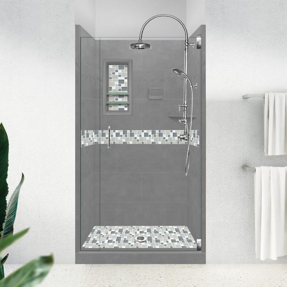 DIY Shower Remodel Kit - Alcove Wet Cement Sistine Stone & Newport Mosaic Accent Tile for Bathroom Renovation | Waterproof & Easy Installation
