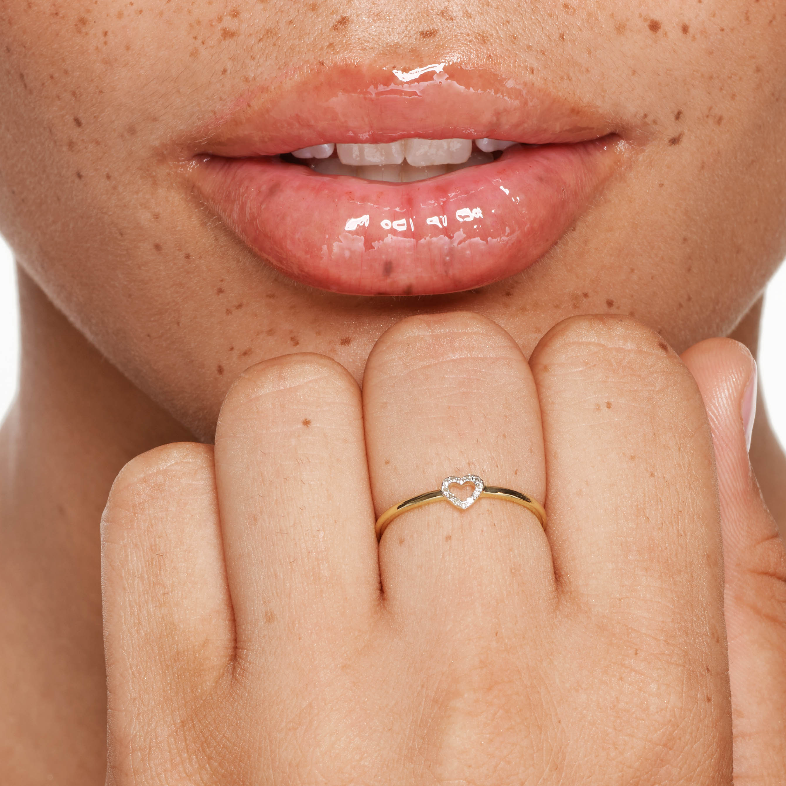 10k Gold Micro Pave Diamond Open Heart Ring - Elegant Dainty Jewelry for Women, Perfect for Valentine's Day, Anniversary & Romantic Gifts