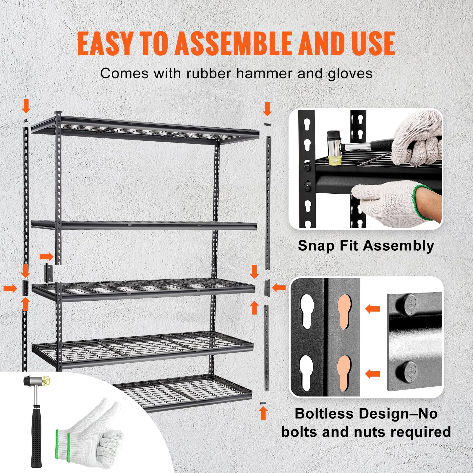 VEVOR 5-Tier Heavy Duty Metal Storage Shelves - 2000 lbs Capacity Adjustable Wire Rack Organizer, 60
