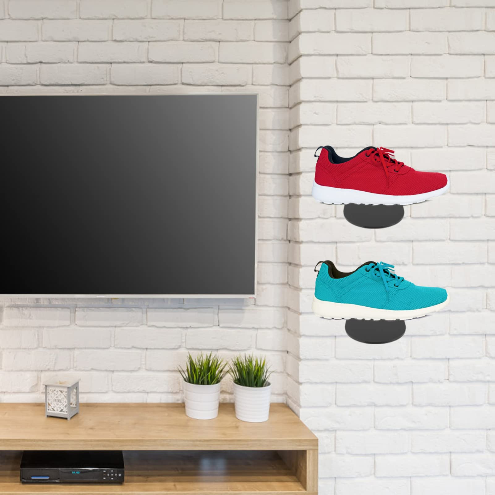 1 Set Acrylic Floating Shoe Rack - Wall Mounted Suspended Shoe Display Stand for Basketball & Sports Shoes - Space Saving Shoe Storage Organizer for Closet, Bedroom, or Entryway