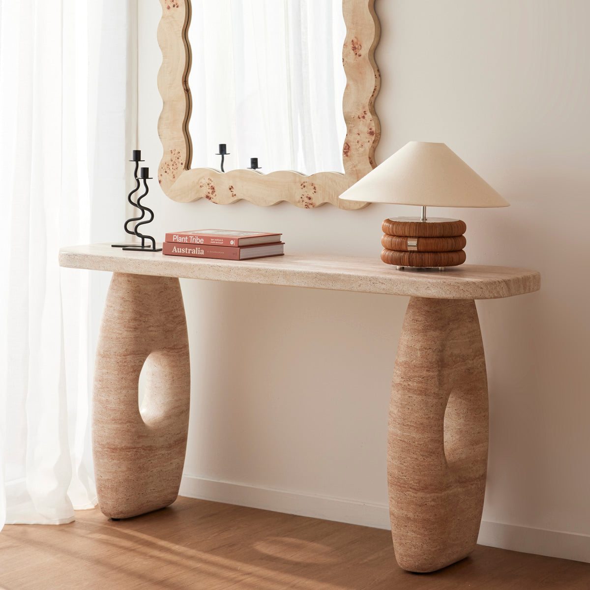Azzurra Console Table - Modern Travertine Finish Entryway Furniture for Living Room & Hallway Decor
