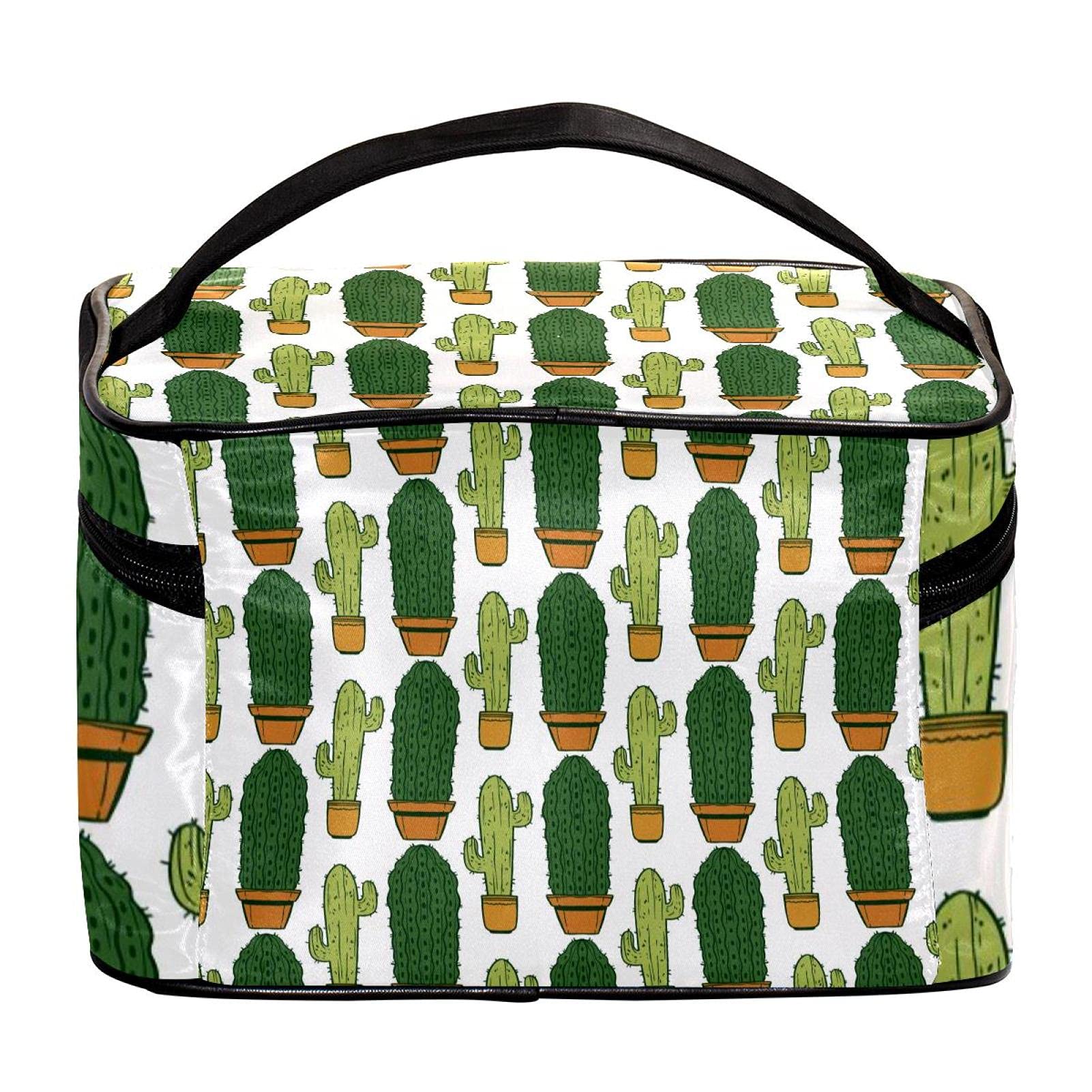 Stylish Green Cactus Print Travel Makeup Bag - Large Cosmetic Organizer with Zipper for Women & Girls | Perfect for Vacation, Gym, and Daily Essentials Storage