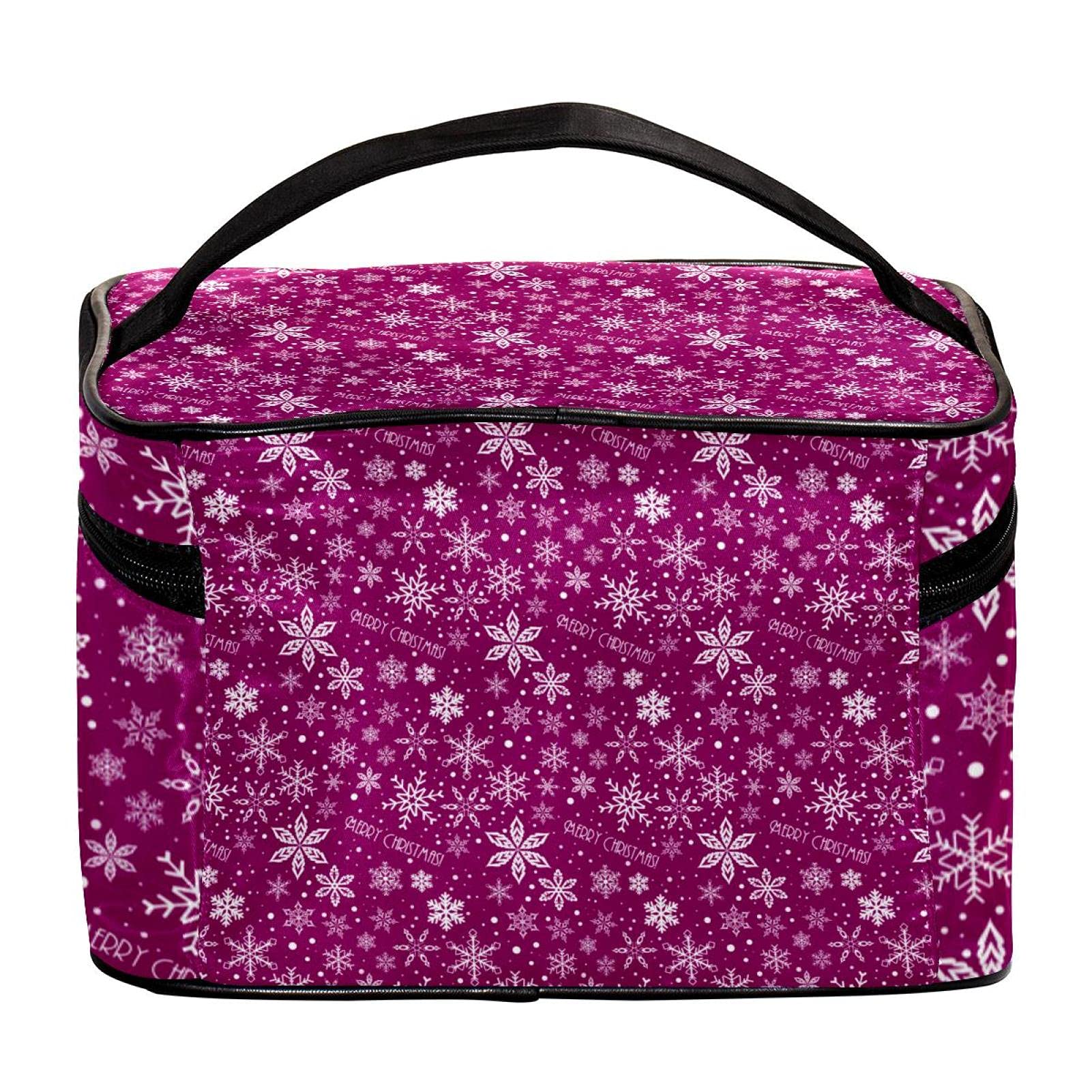 Purple Merry Christmas Snowflakes Travel Makeup Bag - Large Cosmetic Organizer with Zipper for Women & Girls | Perfect for Holiday Gifts, Travel Essentials & Toiletry Storage