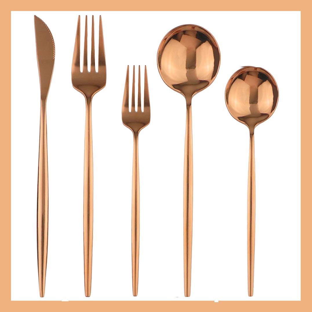 Premium 30-Piece Stainless Steel Flatware Set - Rose Gold Mirror Polished 304 Stainless Steel Cutlery Set with Knives, Forks & Spoons for 6 - Dishwasher Safe Dinnerware for Everyday Use, Parties & Formal Dining