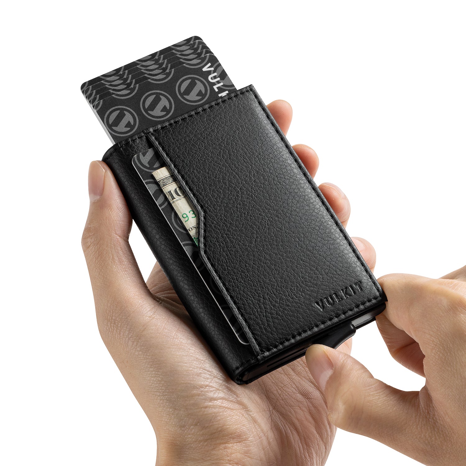 VC205 Men's RFID Blocking Leather Card Holder Wallet with Double ID Windows - Holds 12 Cards, Slim & Secure for Travel, Business & Everyday Use