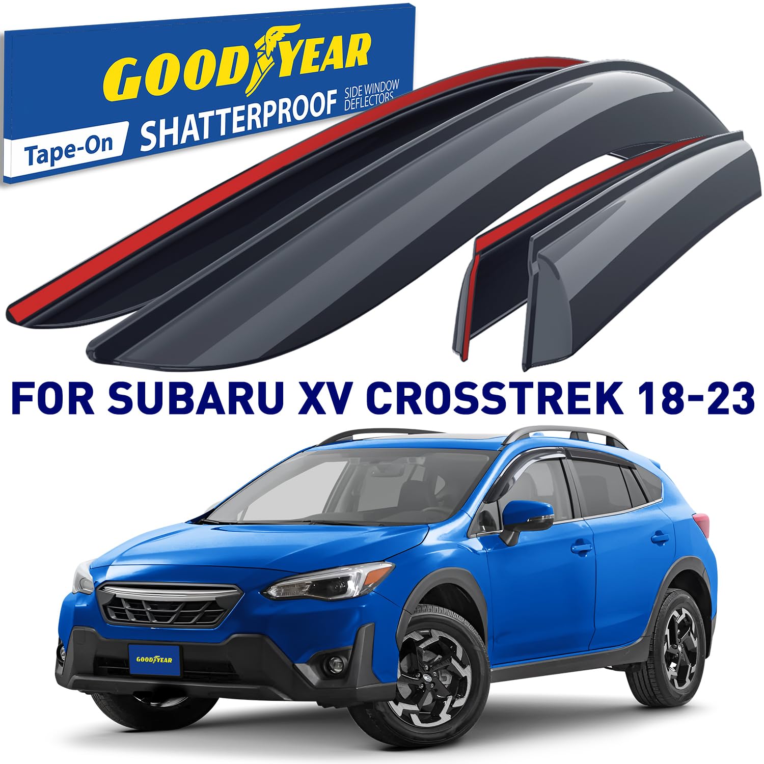 Goodyear Shatterproof Window Deflectors for Subaru XV Crosstrek 2018-2023 & Impreza 2017-2023 - Tape-on Rain Guards, Window Visors, Vent Deflectors - 4pc Car Accessories - Perfect for Rain Protection & Improved Airflow While Driving