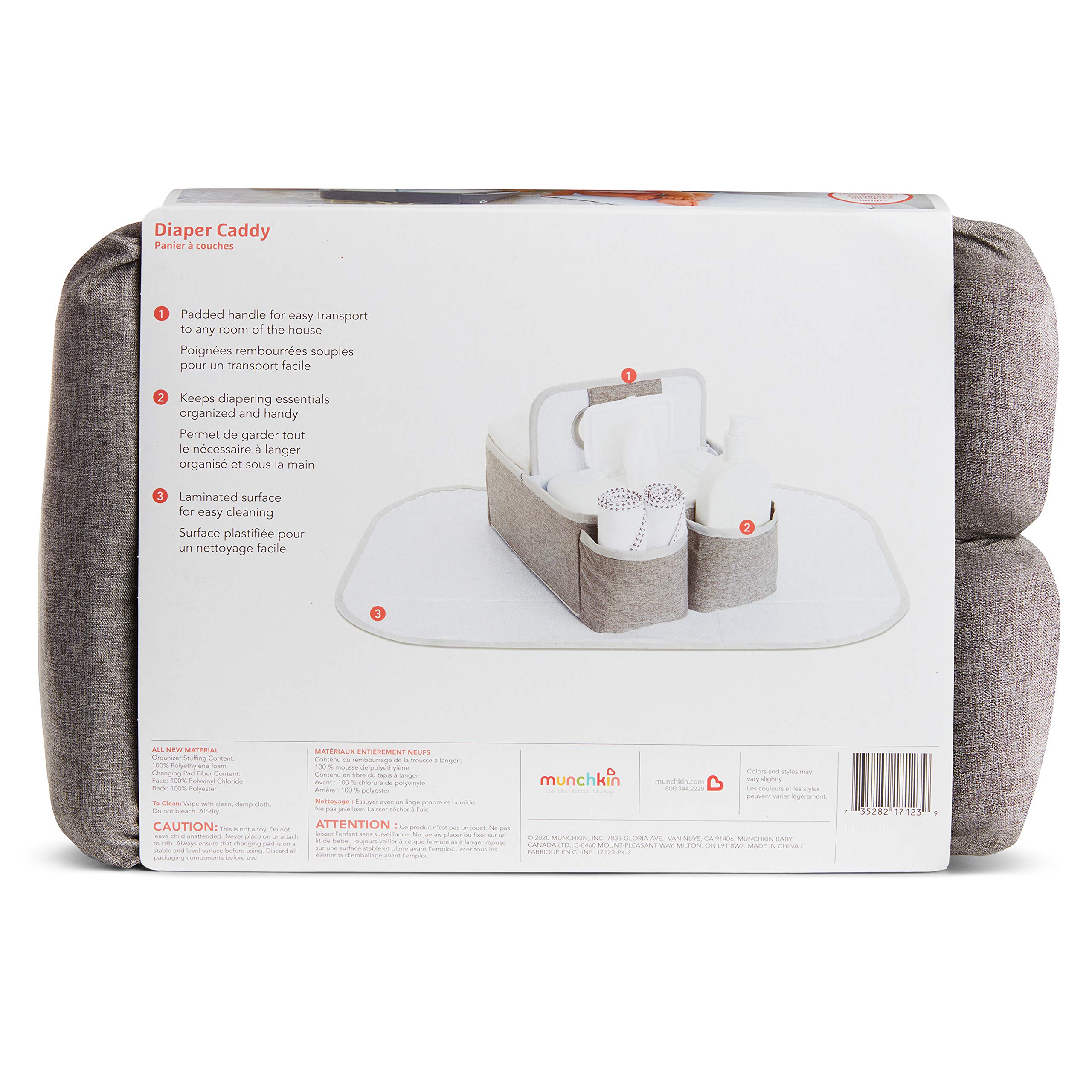 Munchkin Portable Diaper Caddy Organizer - Grey | Baby Essentials Storage for Diapers, Wipes & Creams | Perfect for Nursery, Travel & On-the-Go Parents
