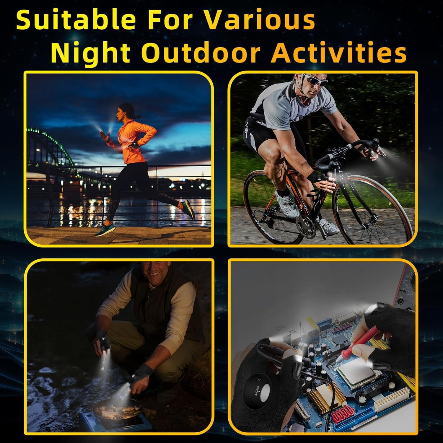 LED Flashlight Gloves for Men - Perfect Father's Day, Christmas & Birthday Gifts from Daughter, Son or Wife - Cool Gadgets for Repairing, Fishing & Camping - Black Finger Lights for Dad, Boyfriend & Men