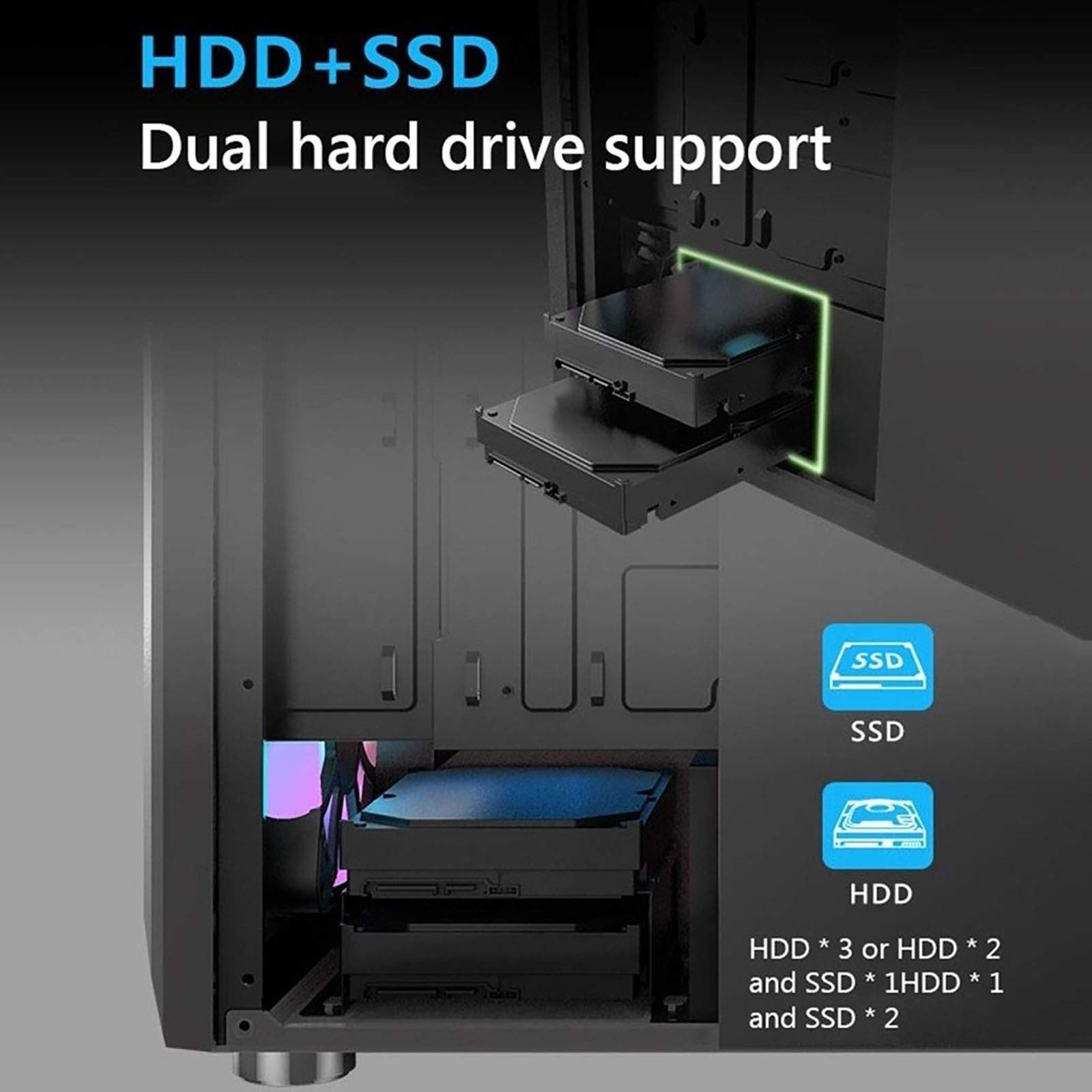 Mid-Tower ATX Computer Case with USB 3.0 Ports, Tempered Glass Panel & RGB Lighting - Supports Water Cooling & 8 Fans (Black) - Perfect for Gaming PC Builds & Custom Workstations