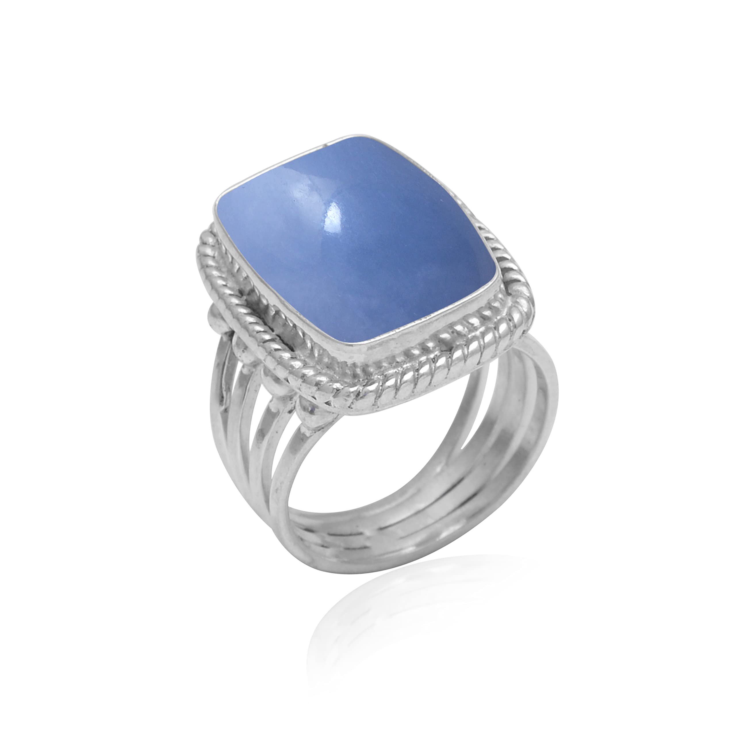 Veracity Jewelry Angelite Rings for Women - 925 Sterling Silver Handmade Rings with Natural Blue Angelite Gemstone - Elegant Designer Jewelry Gift for Her (VSR-832) | Perfect for Weddings, Anniversaries & Special Occasions
