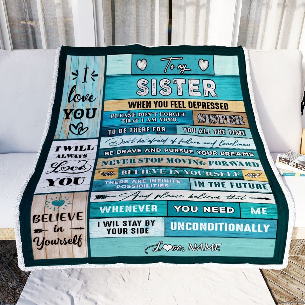Custom Sister Blanket - Personalized Fleece Throw for Sister Birthday, Christmas, Graduation - 50x60 Inch Youth Size - Bestie Gift for Her - Cozy Bed & Couch Throw for Relaxing & Gifting