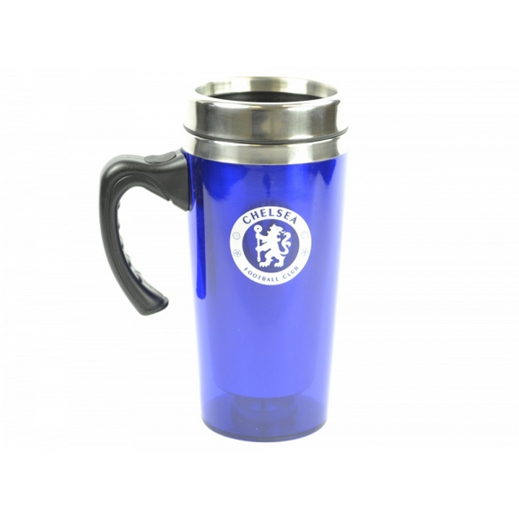 Official Chelsea FC Soccer Travel Mug - Insulated Stainless Steel Coffee Cup with Lid (Blue & Silver) - Perfect for Fans, Gifts, and On-the-Go Hot Drinks