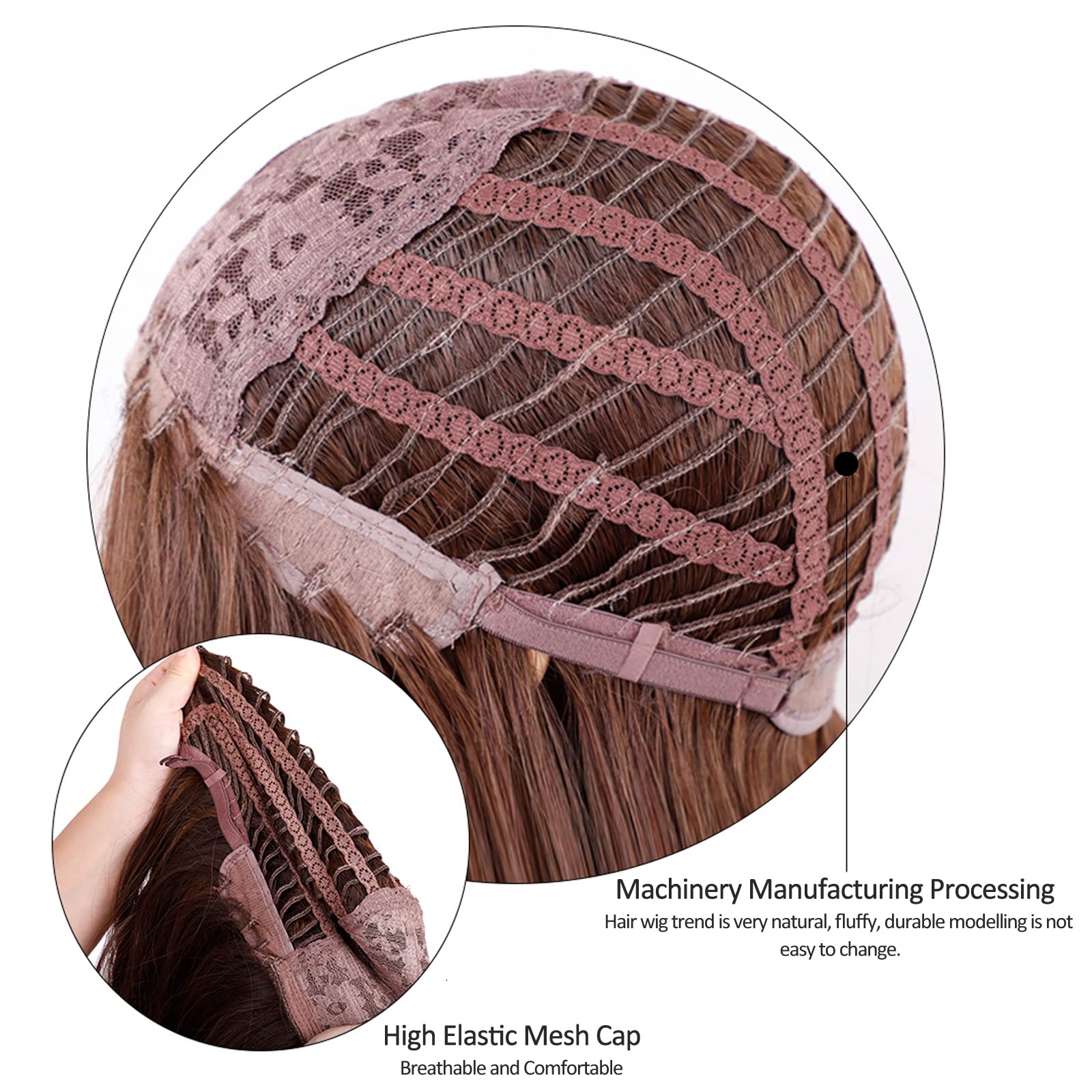 Long Wavy Synthetic Hair Wig with Bangs & Hair Net - Heat Resistant Curling Wig for Women, Cosplay, Party & Daily Use - Perfect for Halloween, Costume Events & Everyday Styling