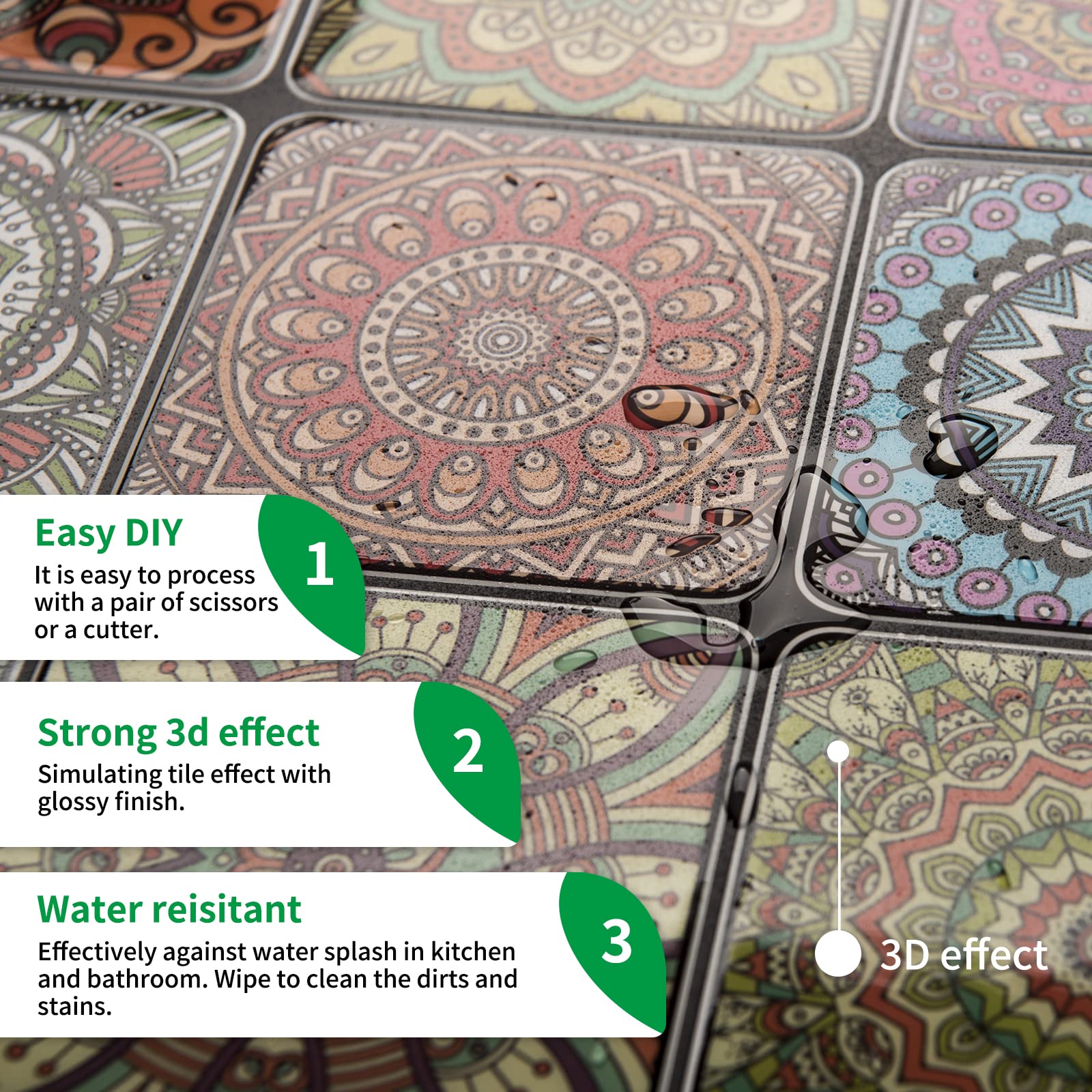 Self-Adhesive Moroccan Peel and Stick Backsplash Tiles - Waterproof Kitchen Wall Stickers (10 Sheets) - Easy DIY Home Decor for Backsplash, Bathroom & Rental Apartment Renovation