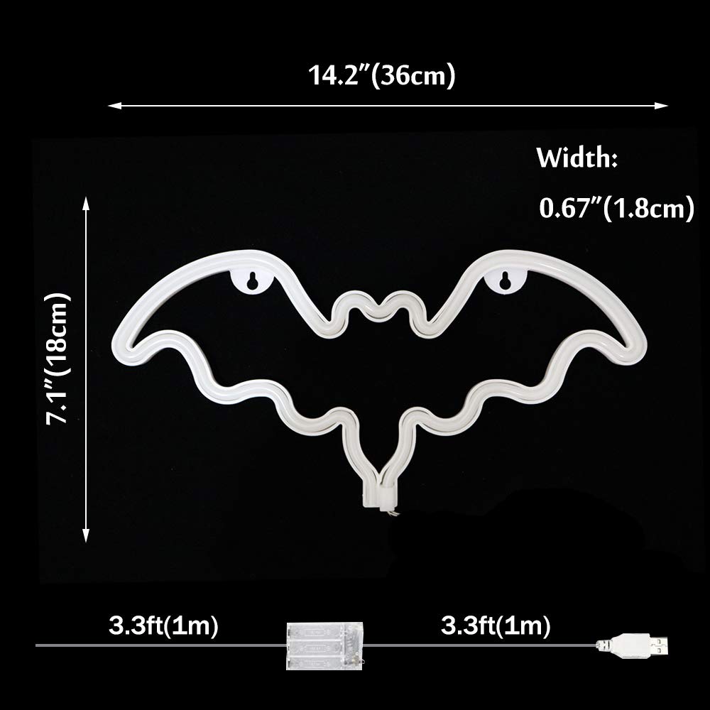 Vicila LED Neon Bat Lights - Christmas Decor, Bat Shape Night Light with Battery - Desk & Table Lamp for Bedroom, Bar, Wall, Nursery - Perfect for Halloween, Parties & Home Decor (Red)