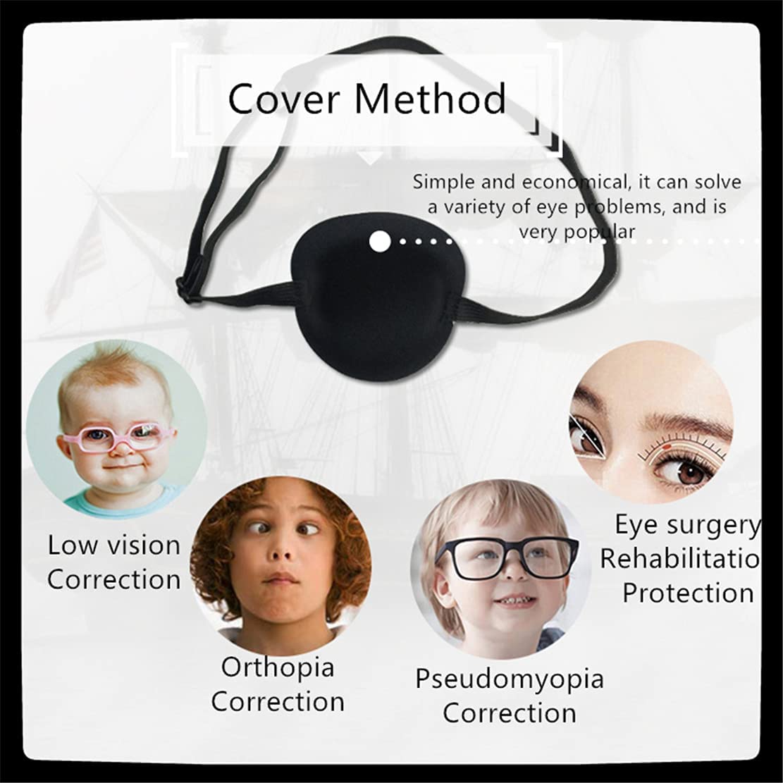 **Pirate Eye Patch for Kids & Adults - Adjustable, Soft & Comfortable Lazy Eye Patch for Children, Orthoptic Eye Cover for Halloween & Christmas Costume (Black) - Perfect for Pirate Parties, Dress-Up & Amblyopia Therapy**