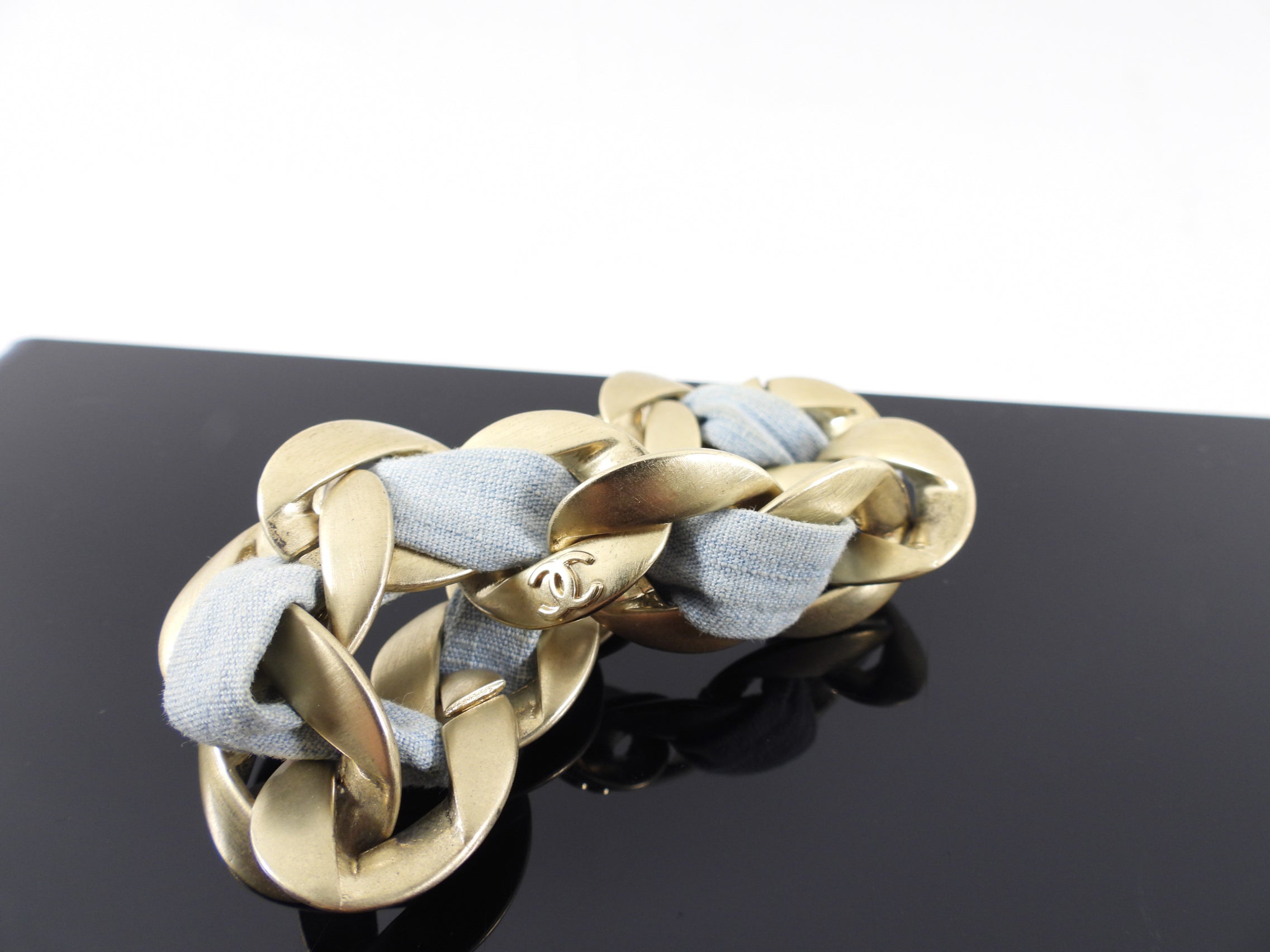 Chanel 09C Blue and Gold Chain Bracelet for Women - Luxury Fashion Jewelry Gift for Birthday, Anniversary & Special Occasions